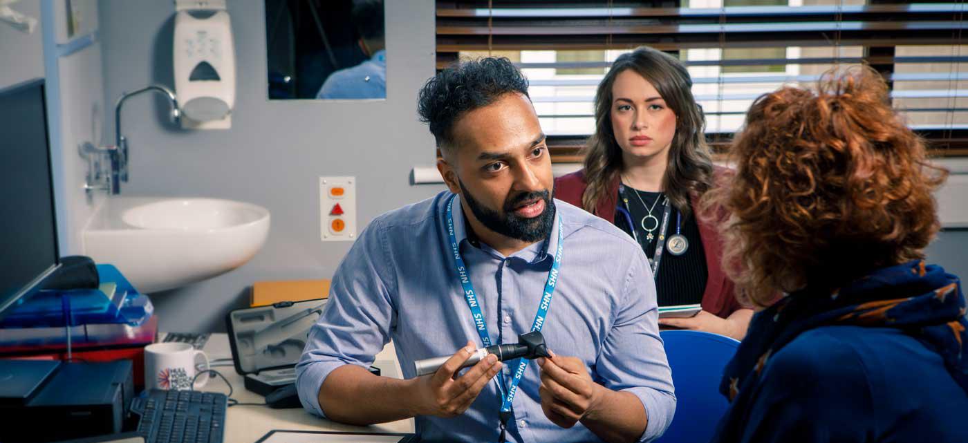 Medicine student on a GP clinical placement, in a consultation with a patient