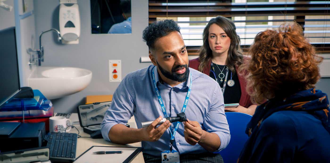 Medicine student on a GP clinical placement, in a consultation with a patient