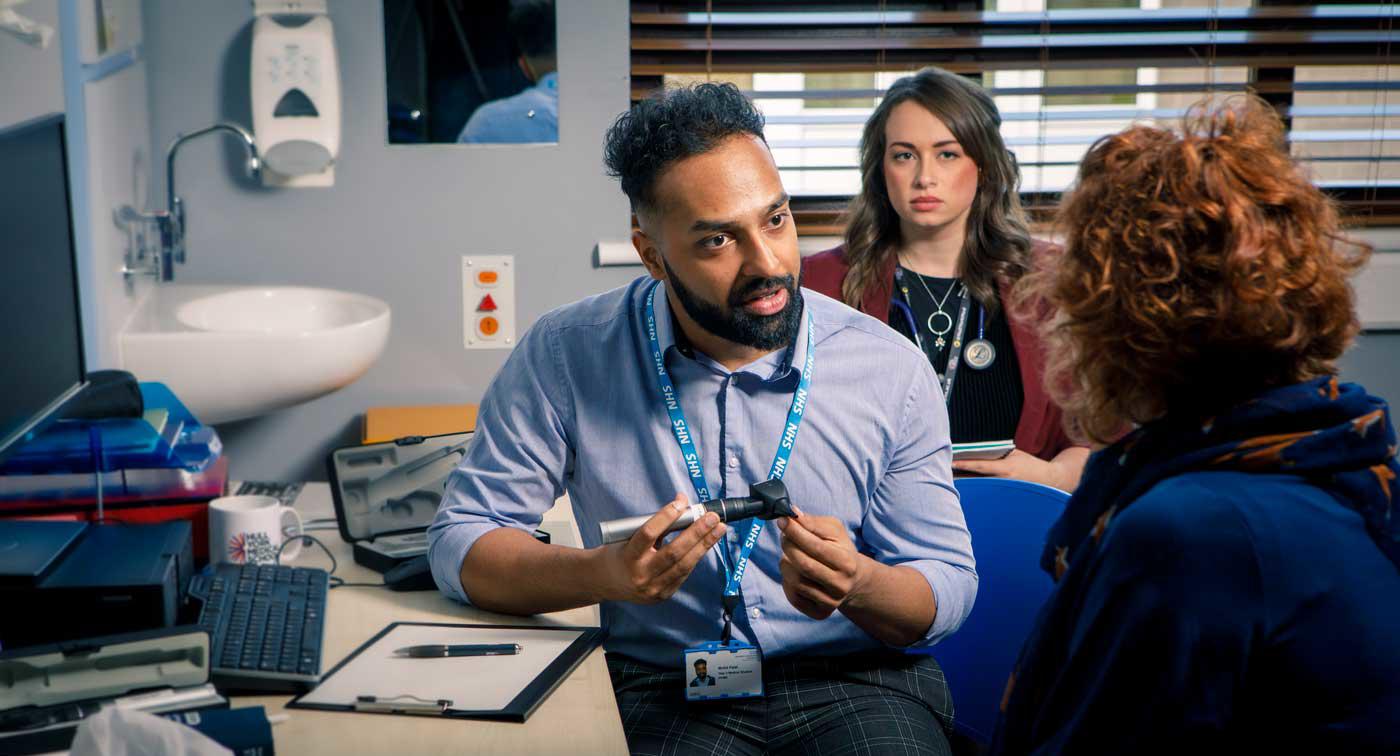 Medicine student on a GP clinical placement, in a consultation with a patient