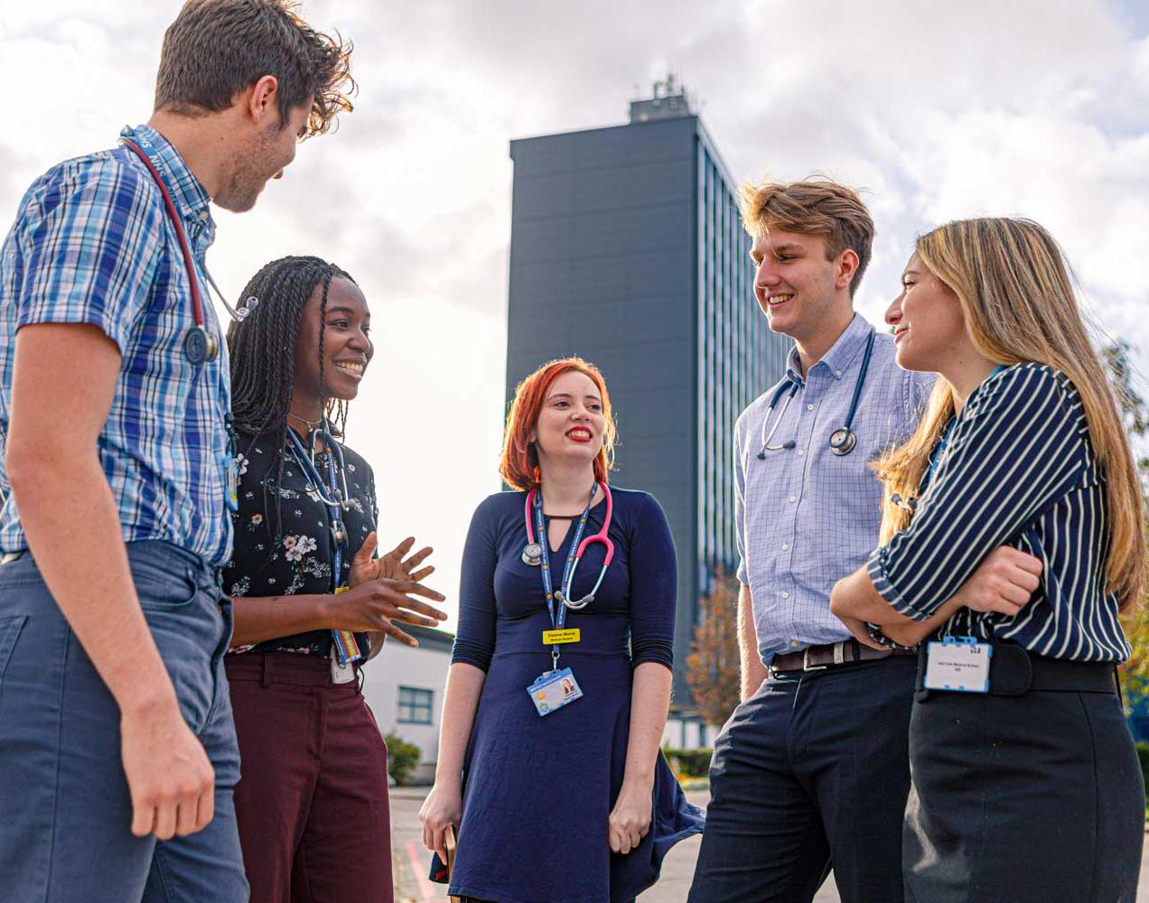 Medical students outside Hull Royal Infirmary