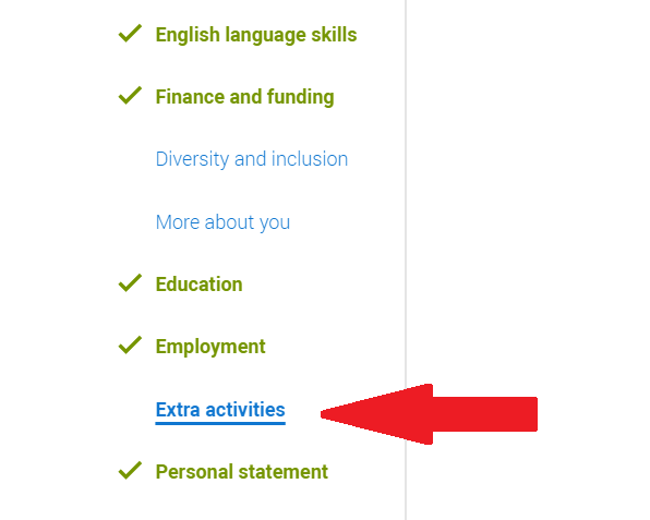 UCAS application form - Activities section