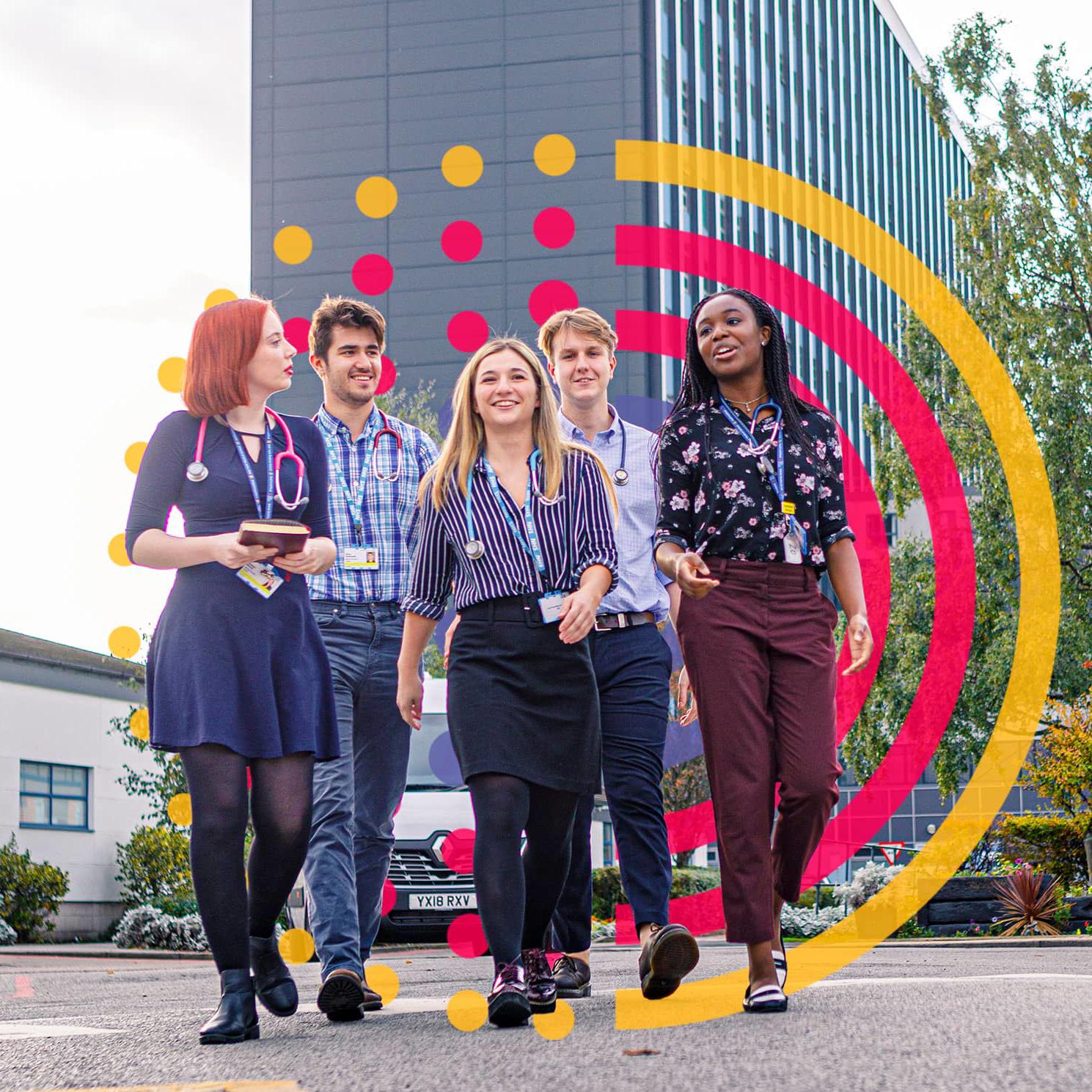 Hull York Medical School students outside Hull Royal Infirmary