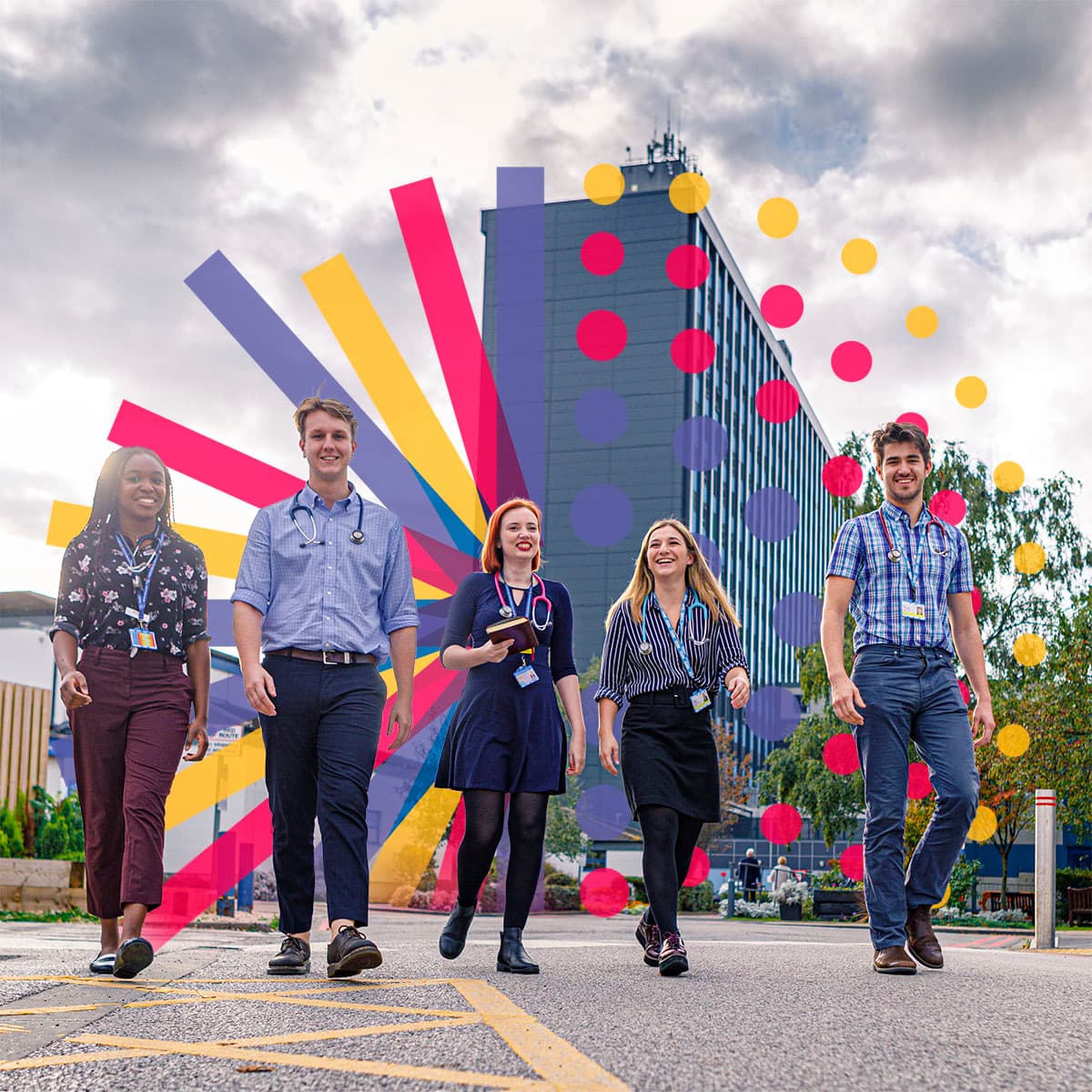 Hull York Medical School students outside Hull Royal Infirmary