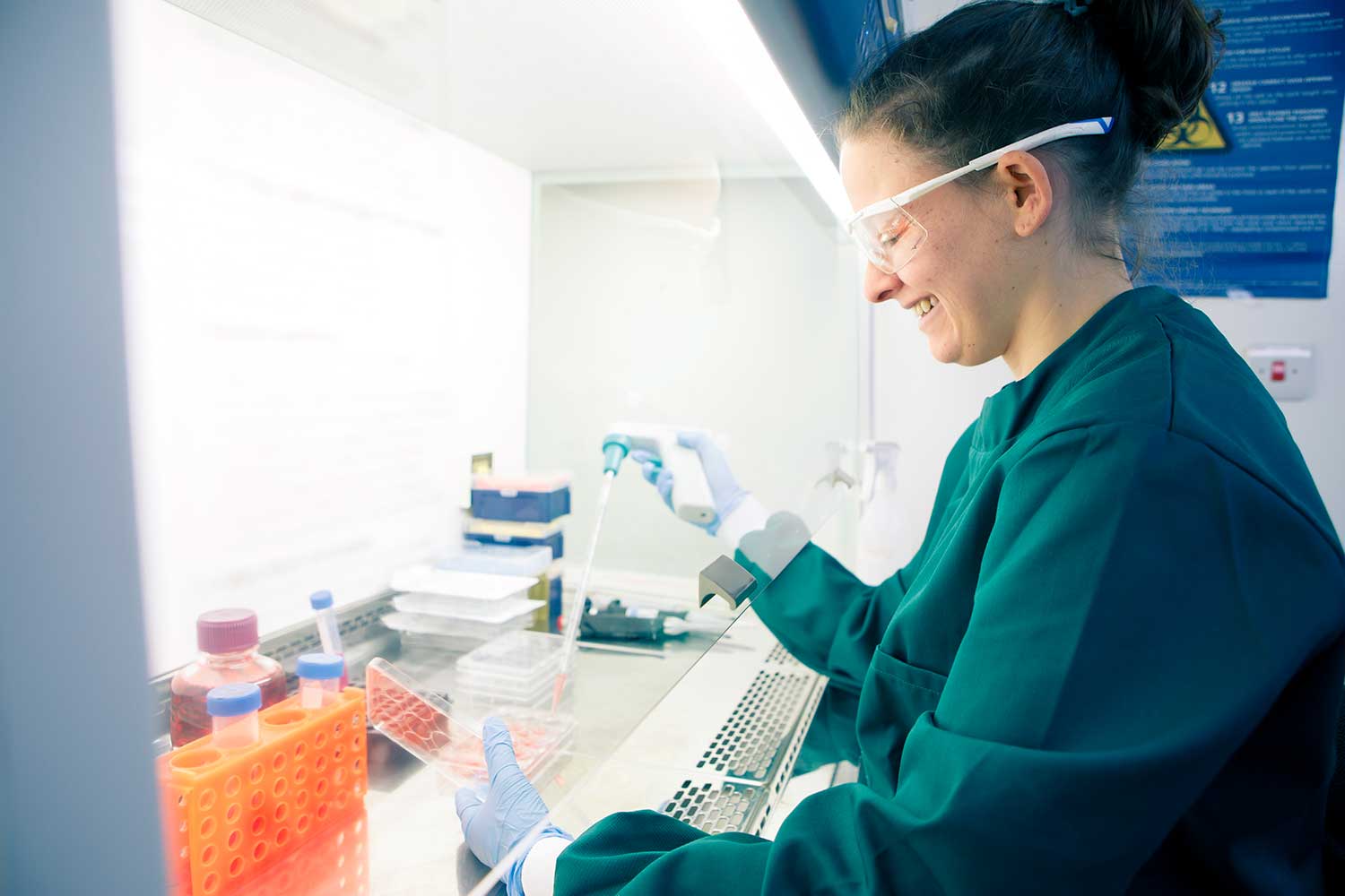A student undertaking research in a flume lab in Experimental Medicine and Biomedicine