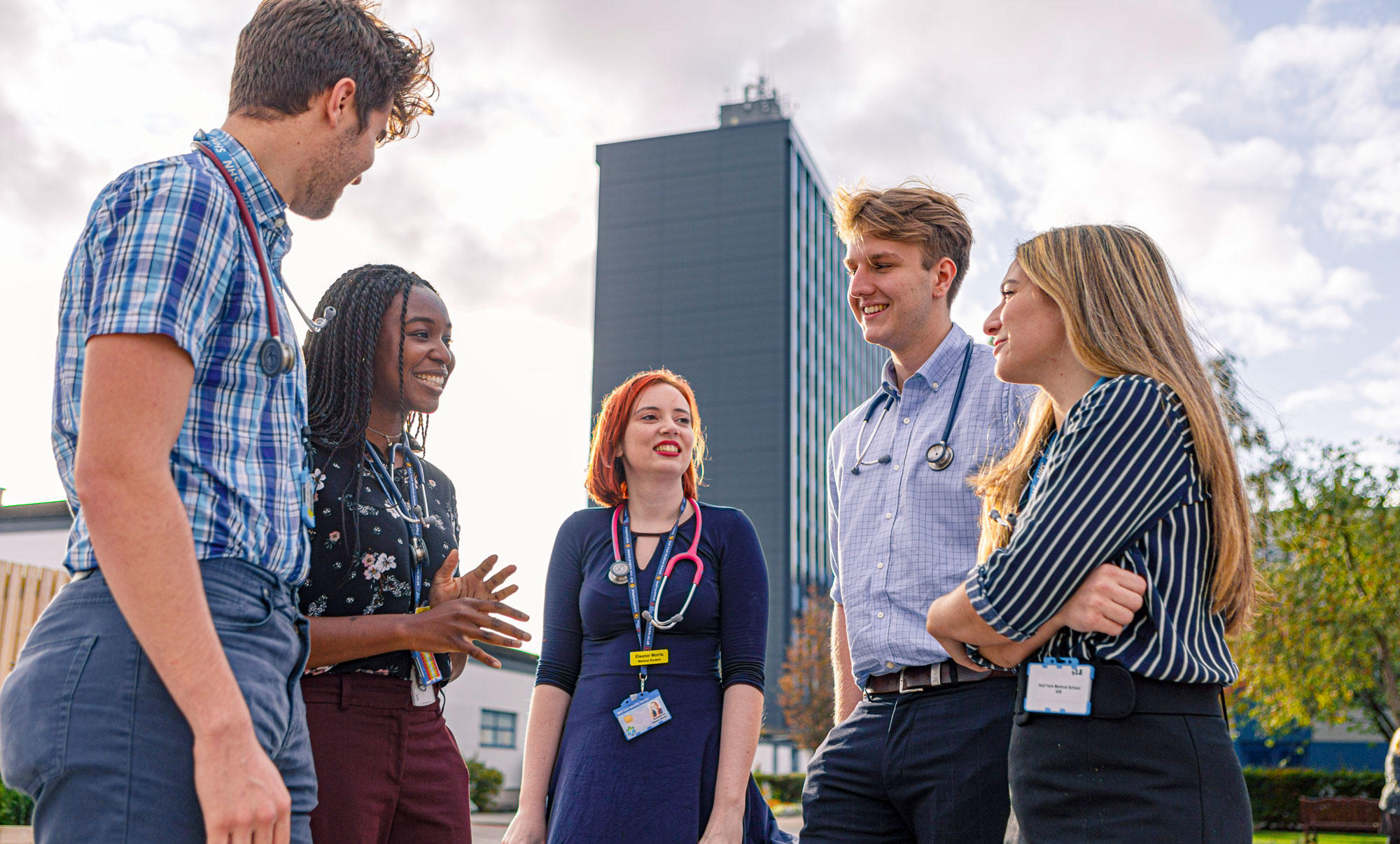 Medicine students outside Hull Royal Infirmary