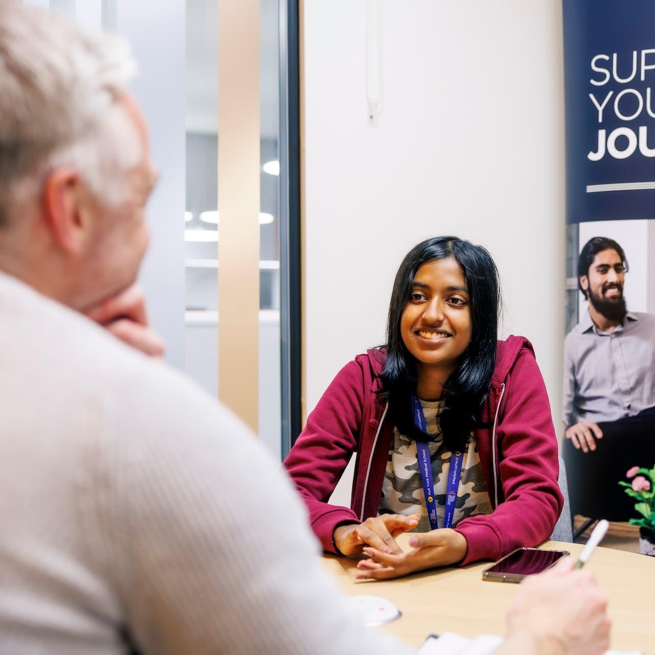 A Hull York Medical School student in a support session