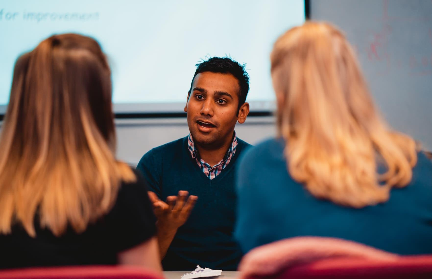 Health Professions Education students in discussion at at a study day