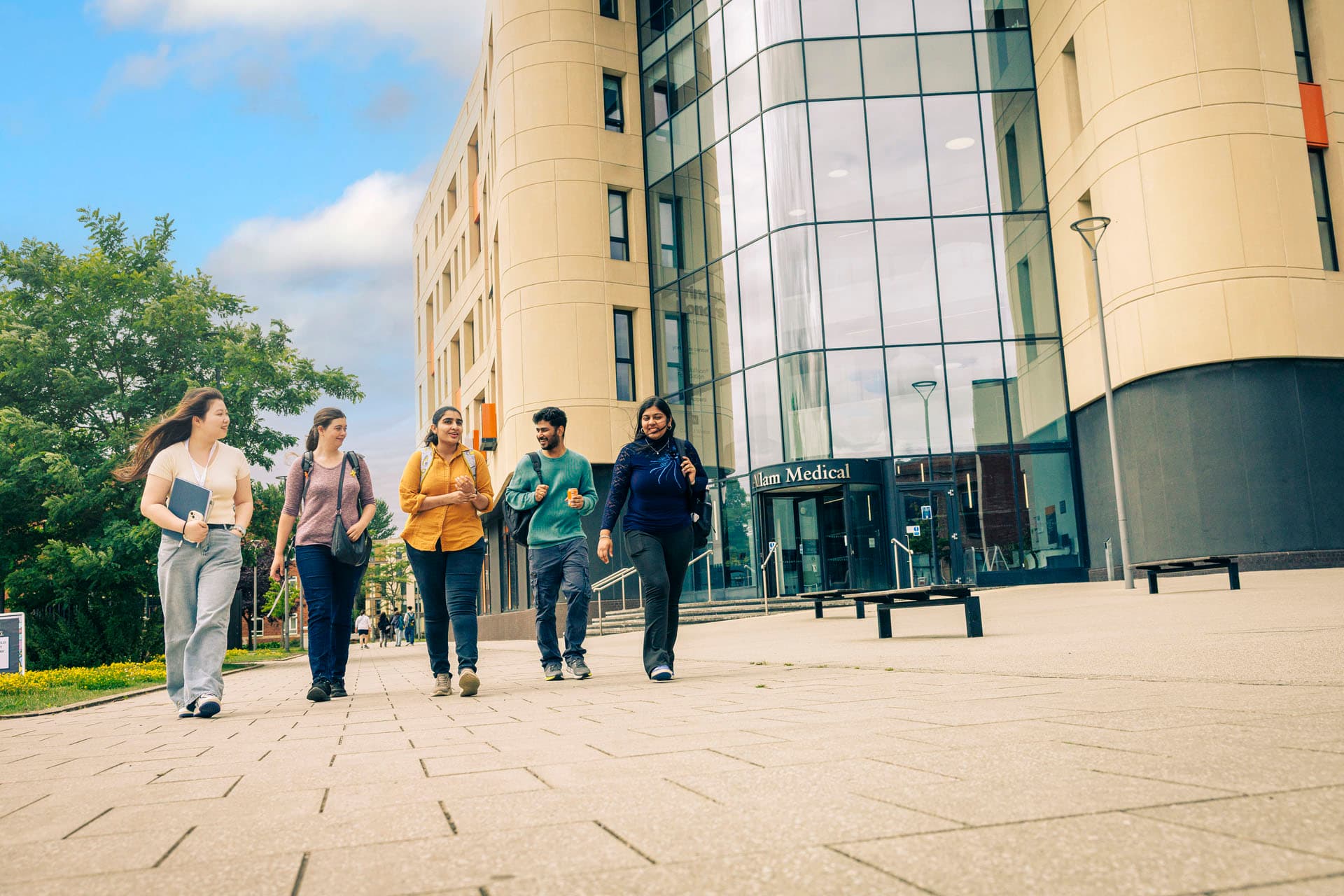 Pharmacology and Education students outside the Allam Medical Building