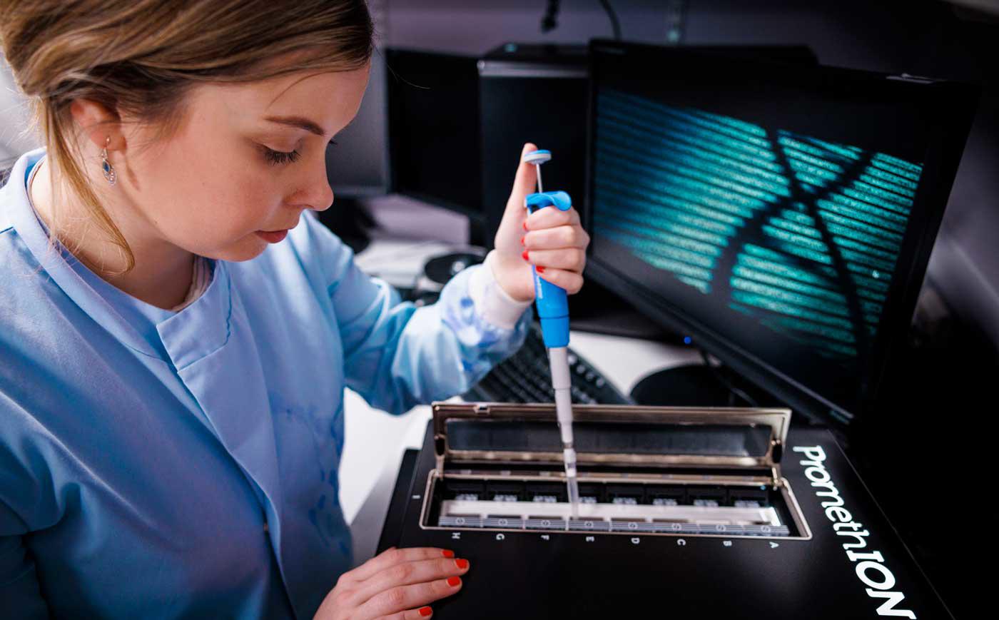 A researcher in the skin laboratory using the Promethion