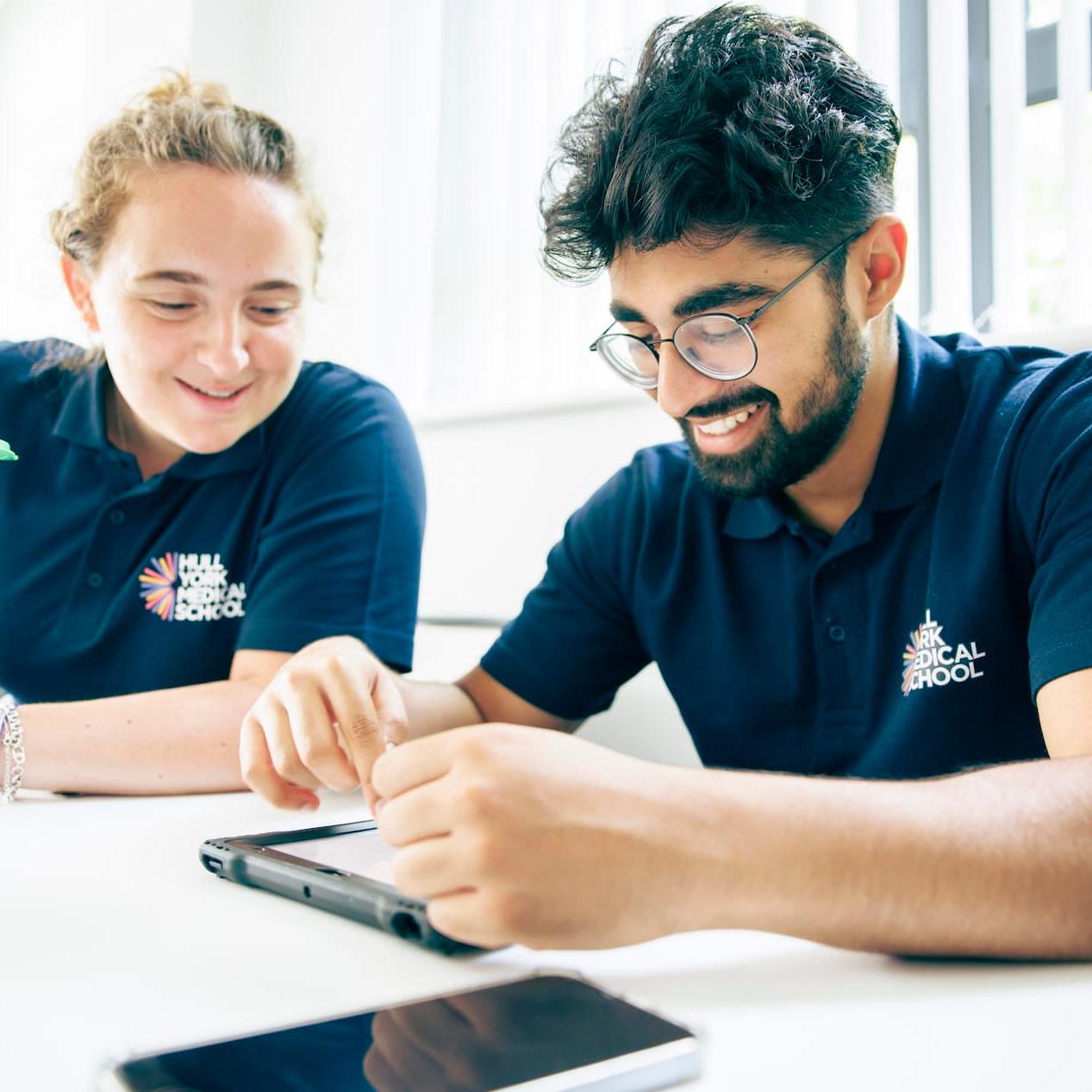 Two Hull York Medical School students taking part in a problem-based learning session