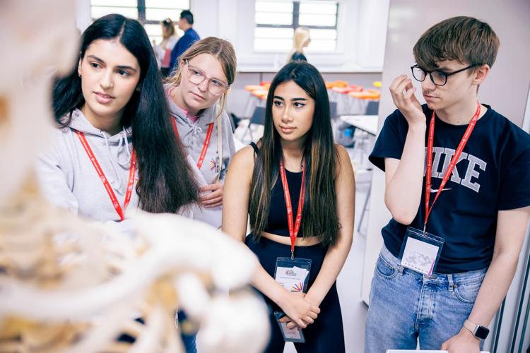 College students taking part in an anatomy session